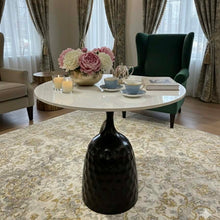 Side Table White and Black Table with White Marble Top Luxury Looking End Table Round Table for Living Room Kitchen Dining Table with Metal Frame Base