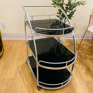 Three Layer Cart Silver Stainless Steel Frame Service Trolley 3-Tier with Wheels for Home Decor Office Hotel Parties