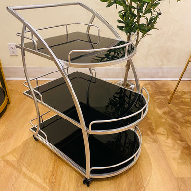 Three Layer Cart Silver Stainless Steel Frame Service Trolley 3-Tier with Wheels for Home Decor Office Hotel Parties