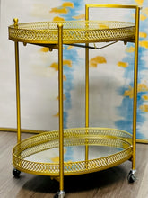 Cart Tray Modern Rolling 2-tier Cart in Gold with Mirrors Two Shelf Lockable Wheels with Handle