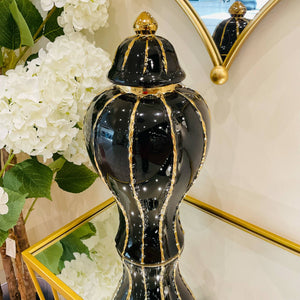 16" Ginger Jar in Gold and Black Ceramic Flower Vase with Lid – Large Decorative Centrepiece for Living Room and Kitchen Décor