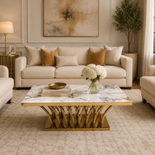 Coffee Table for Living Room | Modern Luxury Gold Coffee Table with Marble Top | Elegant Centre Table