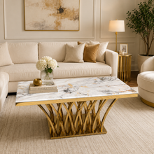 Coffee Table for Living Room | Modern Luxury Gold Coffee Table with Marble Top | Elegant Centre Table