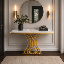 Modern Gold Console Table with Marble Top | Pure Stainless-Steel Luxury Design