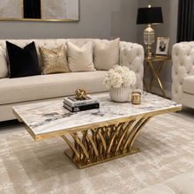 Coffee Table for Living Room | Modern Luxury Gold Coffee Table with Marble Top | Elegant Centre Table