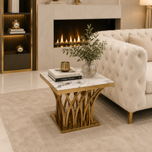 Side Table for Living Room | Modern Luxury Gold End Table with Marble Top | Elegant Marble Side Table