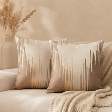 Pillow Case Cushion Cover Throw and Pillow Insert in Beige Colour with Golden Brown Colour- Set of 2 with Zipper