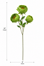 31" INCH Large Peonies Artificial Flower Stem – Realistic Three Green Peony Heads in One Flower Stem | Decorative Long Faux Flower Stem for Vases, Bouquets, Wedding Centrepieces, and DIY Home Decor