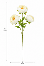 31" INCH Large Peonies Artificial Flower Stem – Realistic Three White Peony Heads in One Flower Stem | Decorative Long Faux Flower Stem for Vases, Bouquets, Wedding Centrepieces, and DIY Home Decor