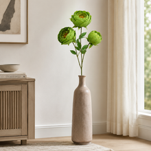 31" INCH Large Peonies Artificial Flower Stem – Realistic Three Green Peony Heads in One Flower Stem | Decorative Long Faux Flower Stem for Vases, Bouquets, Wedding Centrepieces, and DIY Home Decor