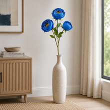 31" INCH Large Peonies Artificial Flower Stem – Realistic Three Blue Peony Heads in One Flower Stem | Decorative Long Faux Flower Stem for Vases, Bouquets, Wedding Centrepieces, and DIY Home Decor