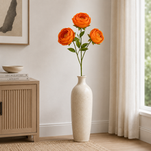 31" INCH Large Peonies Artificial Flower Stem – Realistic Three Orange Peony Heads in One Flower Stem | Decorative Long Faux Flower Stem for Vases, Bouquets, Wedding Centrepieces, and DIY Home Decor