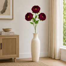 31" INCH Large Peonies Artificial Flower Stem – Realistic Three Maroon Peony Heads in One Flower Stem | Decorative Long Faux Flower Stem for Vases, Bouquets, Wedding Centrepieces, and DIY Home Decor