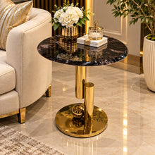 Modern Black Ceramic Marble Side Table – Gold Stainless Steel Base Round End Table 45cm Diameter Luxury Living Room Tables