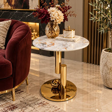 Modern White Ceramic Marble Side Table – Gold Stainless Steel Base Round End Table 45cm Diameter Luxury Living Room Tables