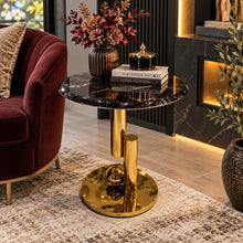 Modern Black Ceramic Marble Side Table – Gold Stainless Steel Base Round End Table 45cm Diameter Luxury Living Room Tables