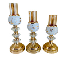 Crystal Candle Holder in Gold and White  – Elegant Metal Candlestick for Home Décor with Removable Golden Glass (ONE PIECE INCLUDED - Multiple Sizes Available)