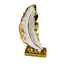 Sculpture Feather Centre Piece in Gold and White Ceramic