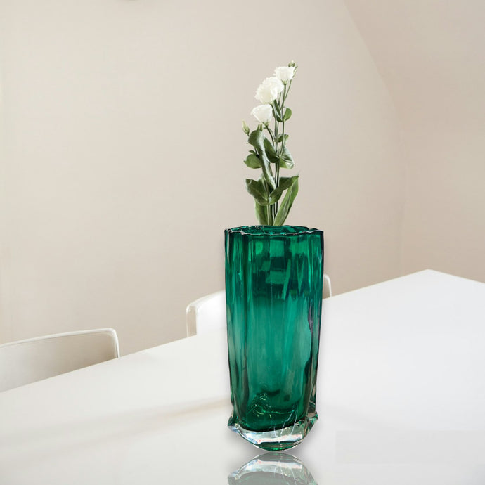 Glass Vase Super High Quality in Teal  Sculptured