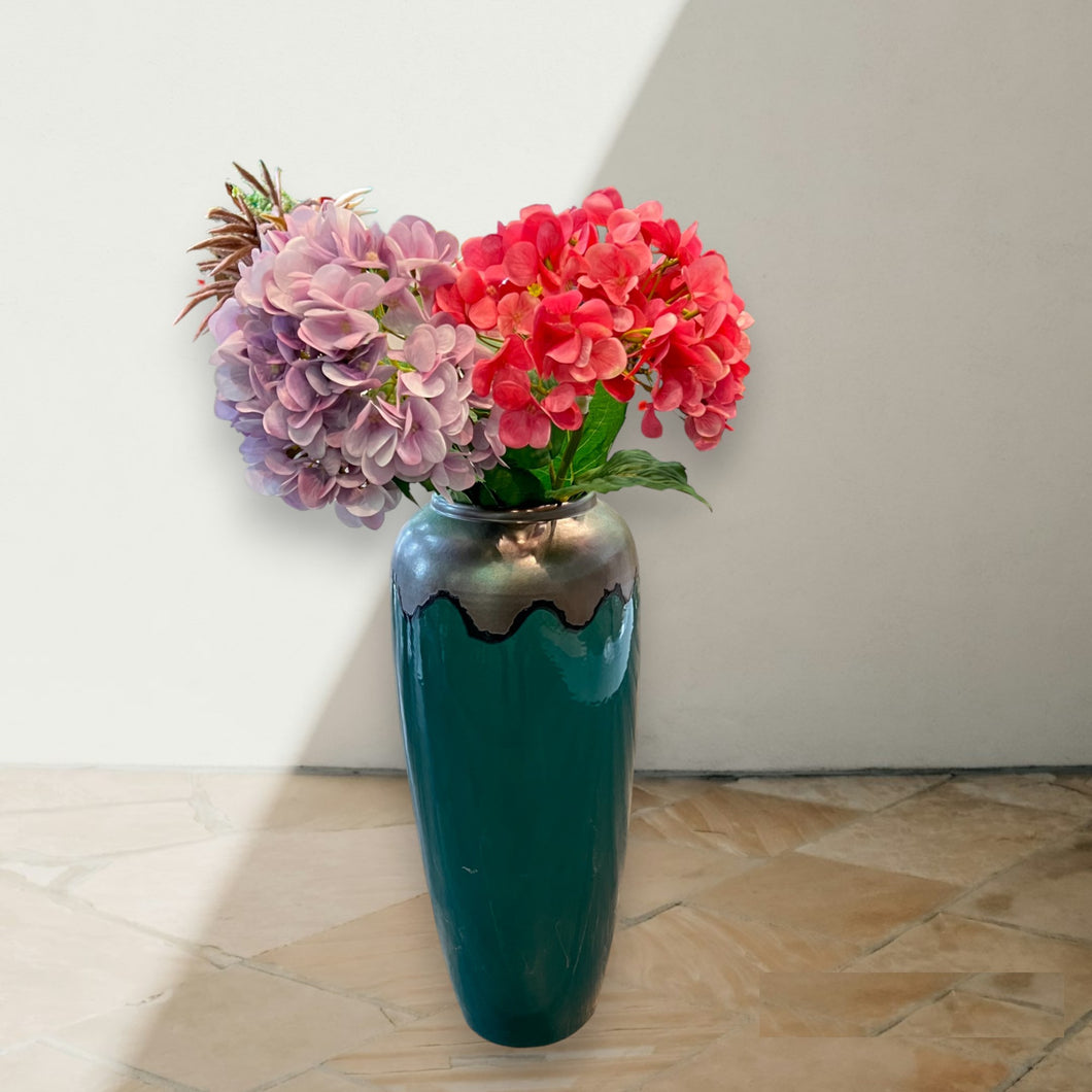 Ceramic Flower Vase, Teal and Silver Floor Vase Vintage Floor Tall Vase Farmhouse Decor for Living Room Entryway Table Centrepieces, Kitchen, Wedding, Gifts High-quality Available in Two Sizes