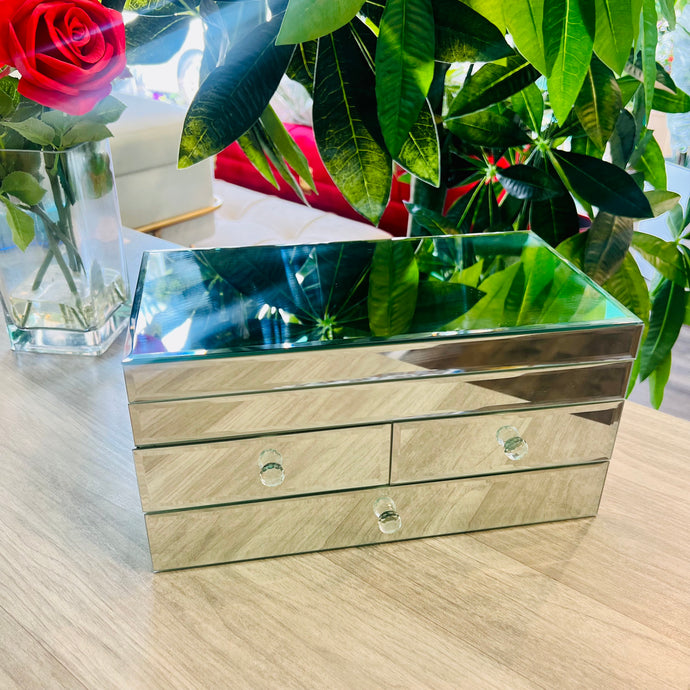 Jewelry Box Fashion Beauty Suitcase Accessory Mirrored Glass Storage Box Cases Portable in Silver