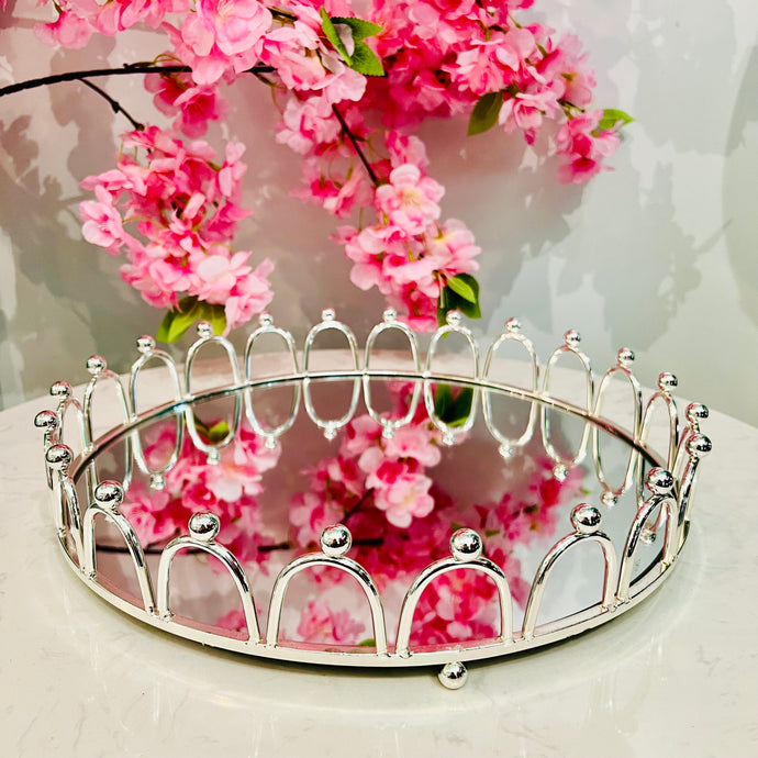 Tray Round Mirror Glass Silver Tray Metal Storage Tray Home Decoration Bathroom Decor Creative Living Room Display Tray