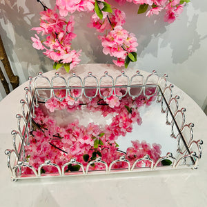 Tray Rectangular Silver Mirror Glass Tray Metal Storage Tray Home Decoration Bathroom Decor Creative Living Room Display Tray