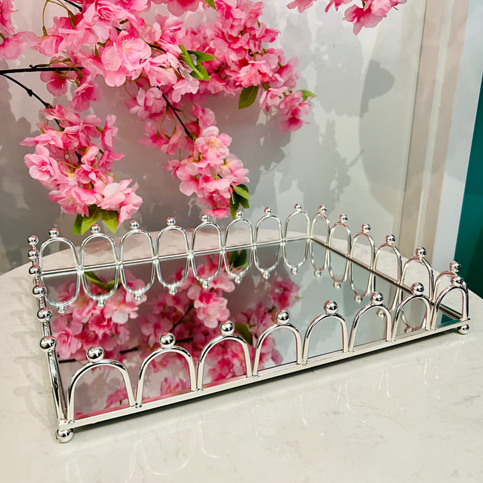 Tray Rectangular Silver Mirror Glass Tray Metal Storage Tray Home Decoration Bathroom Decor Creative Living Room Display Tray