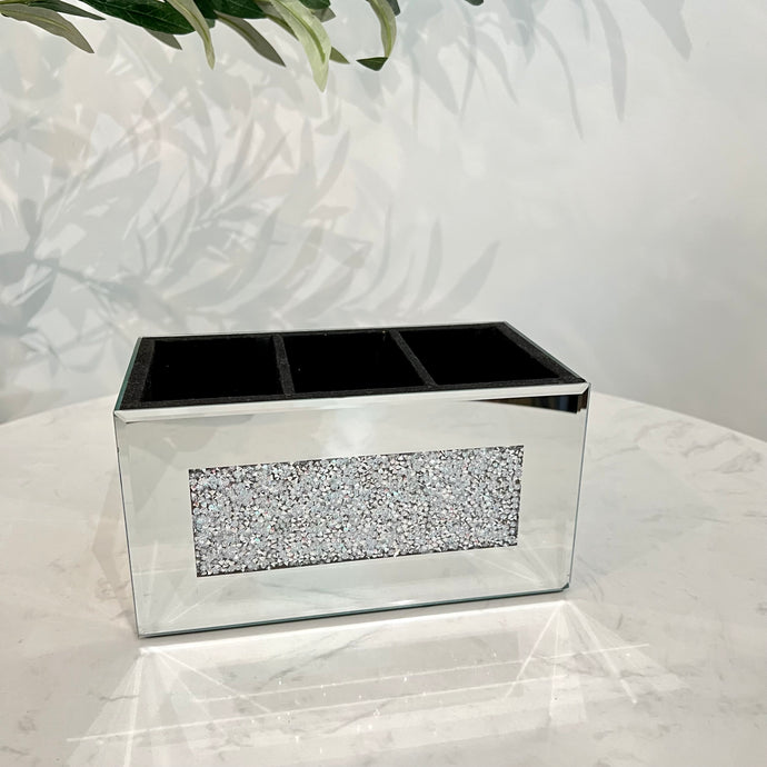 Organizer Storage Silver Crushed Crystal Mirrored Glass for TV Remotes, Office Desks, Cream/ Makeup Organizer, Jewelry Holder, Desktop Storage Box
