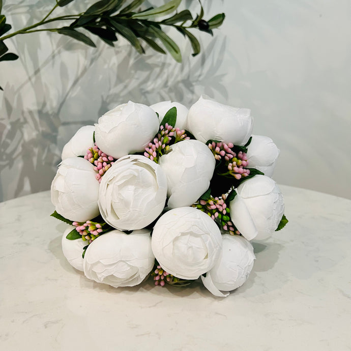 Flower Bunch Flower Bouquet Silk Floral Bunch in WHITE with Fillers Greeneries for Home Decor, Office, Bedroom, Living Room Flowers for Vases