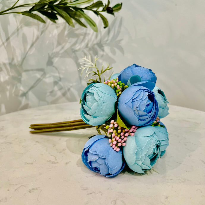Flower Bunch Flower Bouquet Silk Floral Bunch in two BLUE SHADES with Fillers Greeneries for Home Decor, Office, Bedroom, Living Room Flowers for Vases