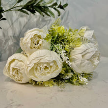 Flower Bunch in WHITE Flower Bouquet Silk Floral Bunch with Fillers Greeneries for Home Decor, Office, Bedroom, Living Room Flowers for Vases
