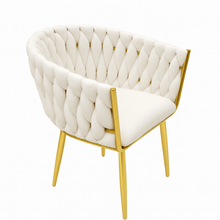 Velvet OFF-WHITE Accent Chair with Tufted Shell Design and Gold Metal Frame – Modern Curved Back Lounge Chair for Living Room, Bedroom, or Office – Elegant off-White Upholstery