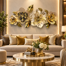 5ft Large Wall Decor, Stainless Steel Flower Wall Design, White, Gold and Shades of Black Wall Hanging for Living Room, Bedroom, Office, Entryway