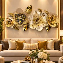5ft Large Wall Decor, Stainless Steel Flower Wall Design, White, Gold and Shades of Black Wall Hanging for Living Room, Bedroom, Office, Entryway