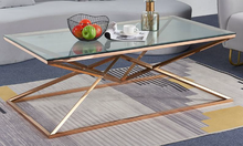 Modern Glass Coffee Table with Gold Stainless-Steel Base | Luxury Living Room Design