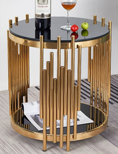 Luxury Gold Side Table with Black Glass Top | Modern Stainless-Steel Accent Table