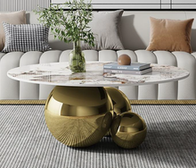 Modern Round Coffee Table with White Marble Top | Artistic Gold Base Design