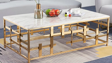 Modern Gold Coffee Table with White Marble Top | Geometric Stainless-Steel Design