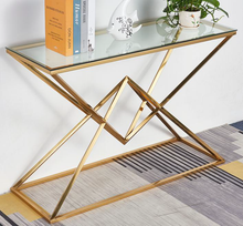 Modern Gold Console Table with Glass Top | Luxury Stainless-Steel Design