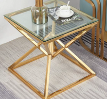Modern Square Glass Side Table with Gold Base | Luxury Stainless-Steel Design