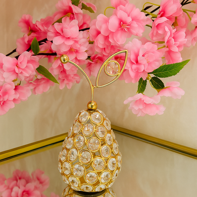 Crystal Pear Centrepiece – Decorative Nickel Accent in Gold or Silver – Elegant Metal & Acrylic Crystal Tabletop Ornament for Home or Office