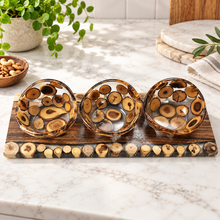 3-Piece Serving Bowl Set with Wooden Tray – Decorative Wood & Clear Resin Snack Bowls, Charcuterie Serving Platter, Appetizer Dish Set, Nut & Candy Bowls, Kitchen & Dining Table Serveware