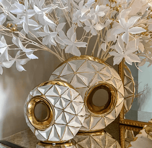 Vase Ceramic Centre Piece Gold Modern White Home Decor Tabletop Accessories, Available in Two Sizes