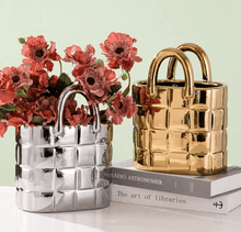 Vase Sack Shape Flower Pot Ceramic Sculpture Bag Like Vase in Gold OR Silver