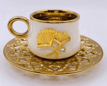 Turkish Coffee Cups Set of Six with Plates Hot Drink Cups with Tray Ceramic Luxury Looking Coffeecup Set 6-Pieces