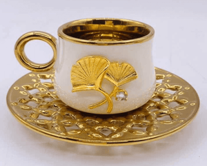 Turkish Coffee Cups Set of Six with Plates Hot Drink Cups with Tray Ceramic Luxury Looking Coffeecup Set 6-Pieces
