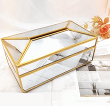 Tissue Box Clear Glass Tissue Holder with Golden Metal Centre Piece Tabletop for Living Room, Bedroom, Offices