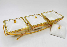 3pcs Condiment Jars Set with Tray Gold Bowls Decorative White Jars for Dried Fruits or Kitchen Spice