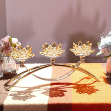 Tea-light Candle Holder 3 Arms Luxury Crystal Hallow Lotus Decorated Centrepiece in Silver OR Gold